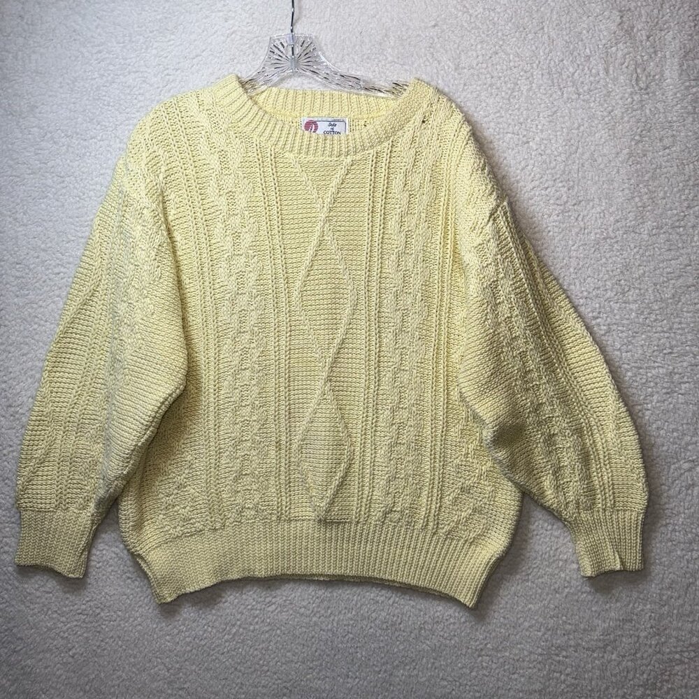 Vintage Isle of Cotton Sweater Women's Large Chunky Fisherman Cable Knit